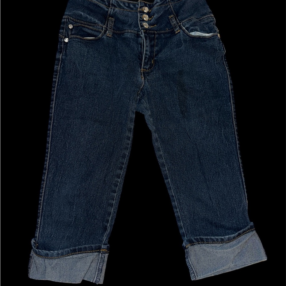 Blue Ankle Cropped Jeans with Rolled Hems